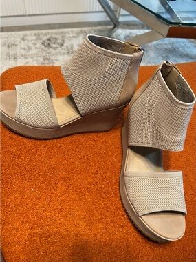 Eileen Fisher Taupe Knit Wedge Sandals